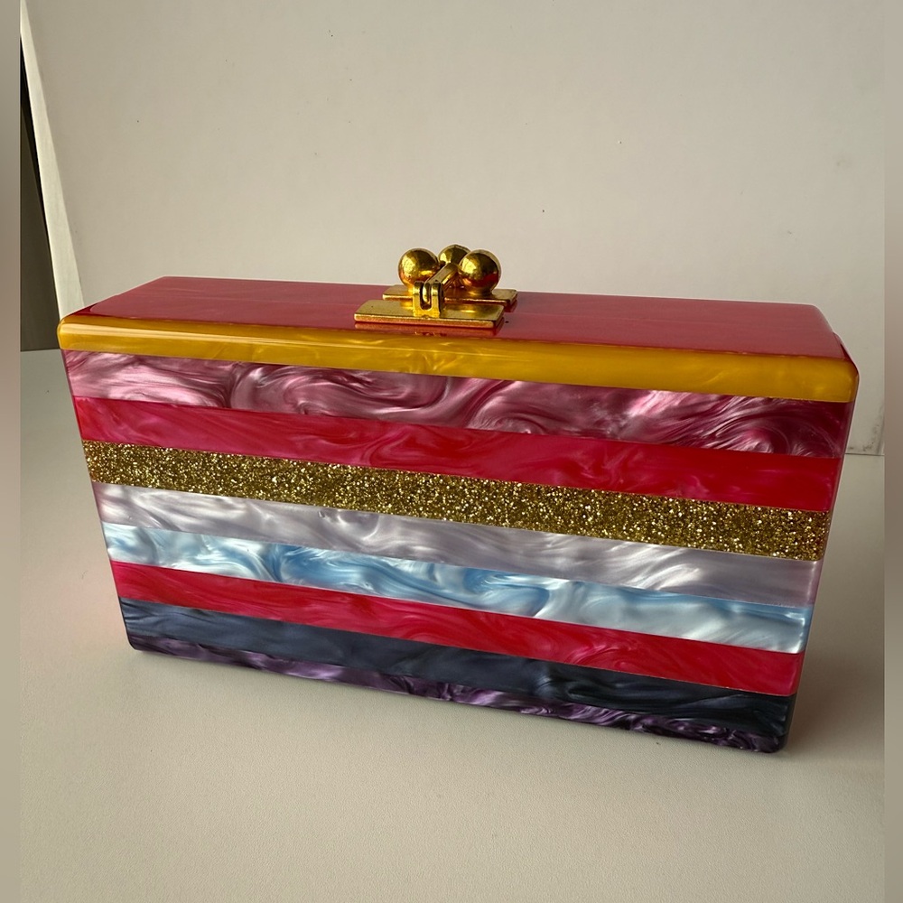 Edie Parker Jean Striped Rainbow Acrylic Box Clutch